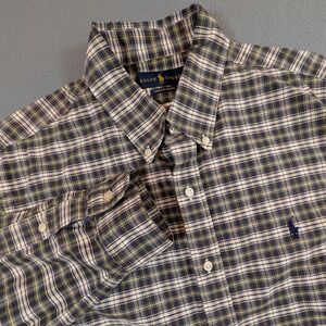 Ralph Lauren Button Down Shirt Men Large Plaid Stretch Oxford Long Sleeve
